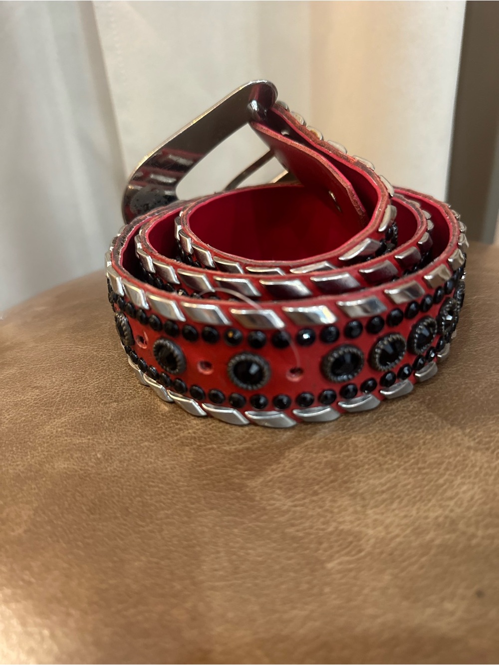 Kippys Red Leather Western Belt with Ornate Silver Buckle S/M - Picture 6 of 9